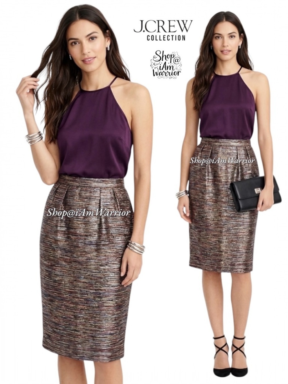 J.Crew Collection multicolor metallic tinsel pencil skirt  *shop@iAmWarrior